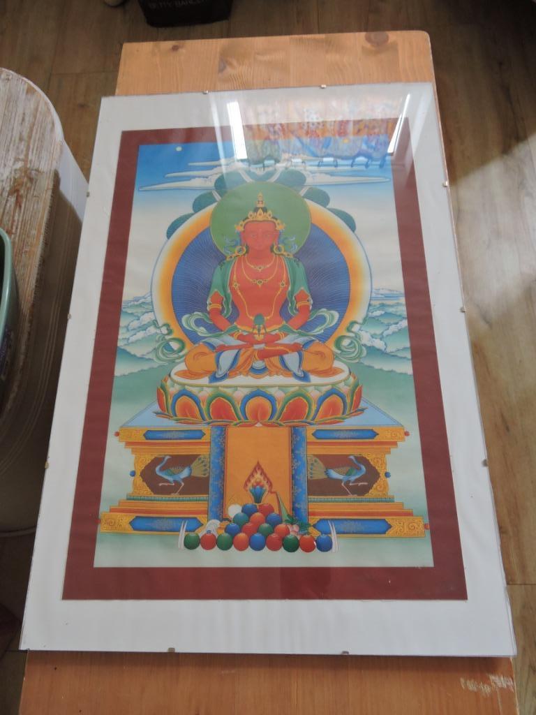 Affiche bouddhiste, Antiquités & Art, Enlèvement, Encadré, Verre