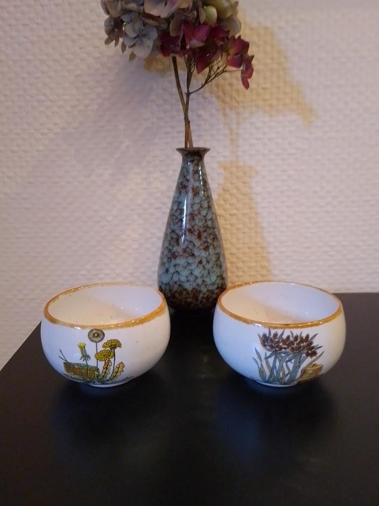 Fleurs sauvages vintage, 2 bols et 1 tasse, Maison & Meubles, Accessoires pour la Maison | Vases, Enlèvement ou Envoi