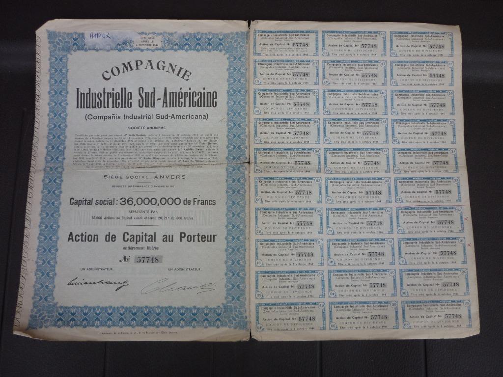 Aandel - Compagnie Industrielle Sud-Américaine, Ophalen of Verzenden, Aandeel