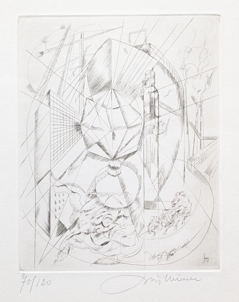 Joris Minne - ets - Atwerpen Diamant, Antiek en Kunst, Kunst | Etsen en Gravures, Ophalen of Verzenden