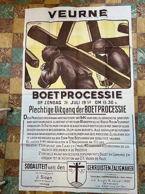 Oude affiche Veurne, Boetprocessie 1935 1959, Ophalen
