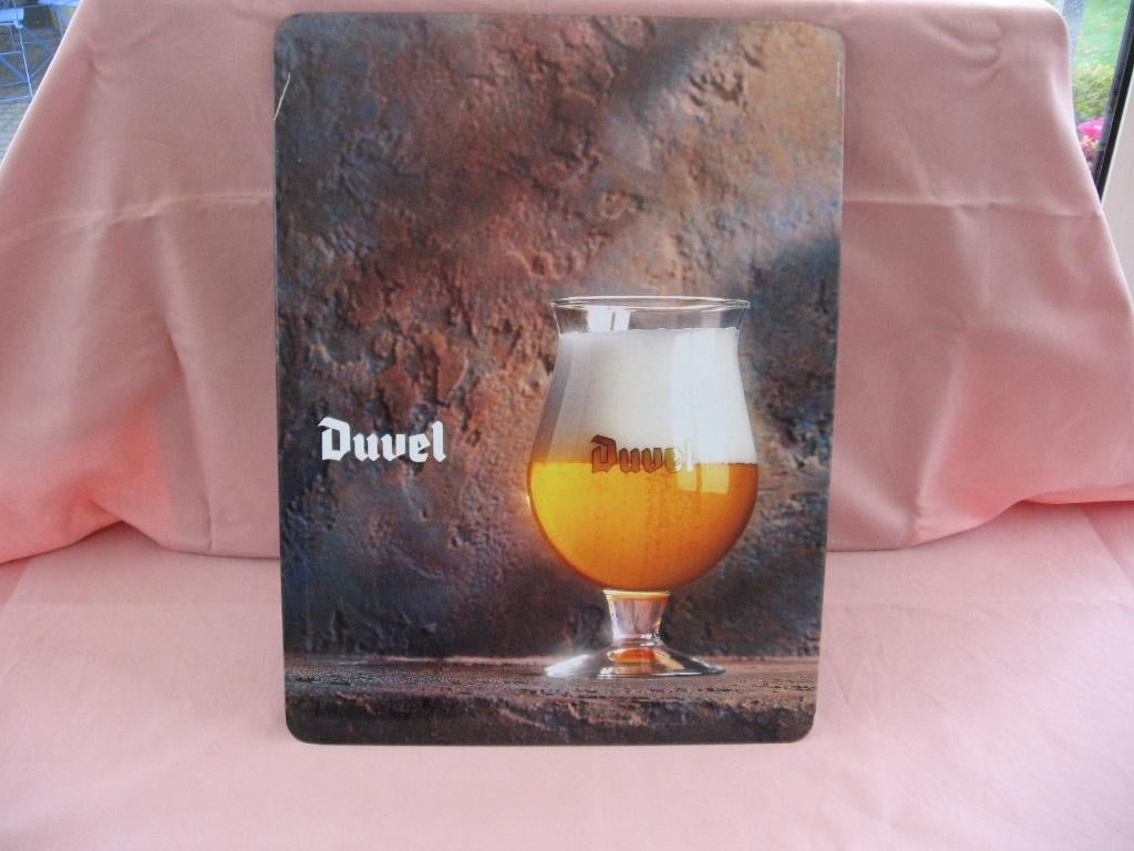 Duvel plakkaat in licht metaal bruine achtergrond..., Verzamelen, Ophalen of Verzenden, Gebruikt, Reclamebord