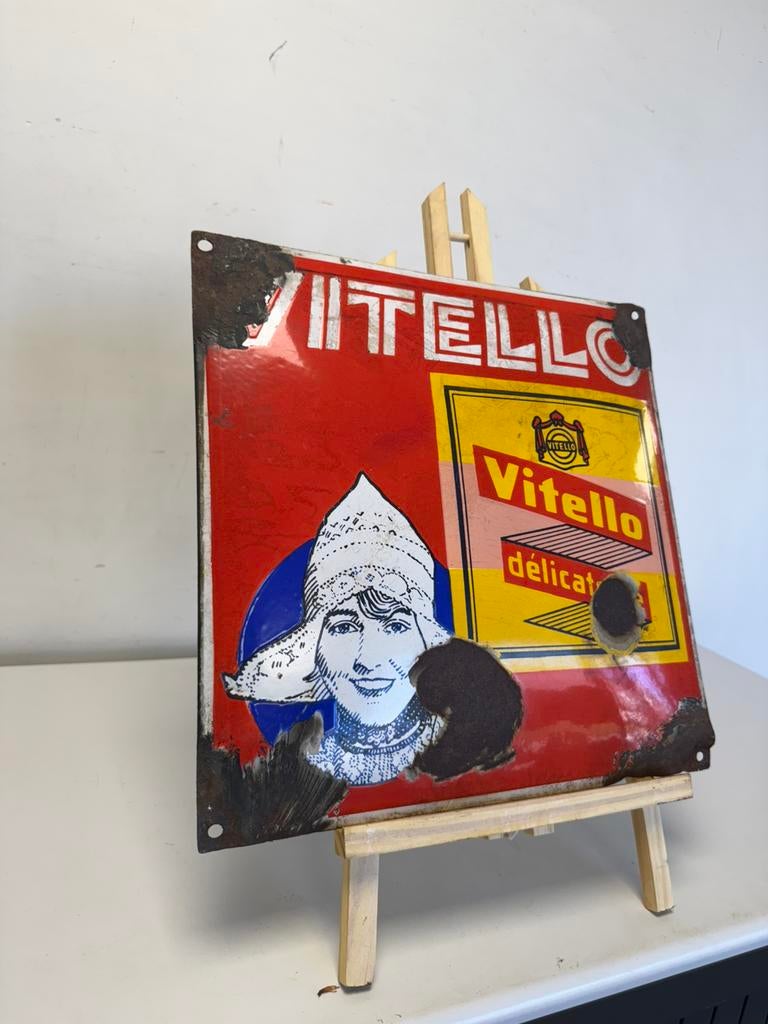 Panneau d'affichage en émail Vitello, Collections, Enlèvement ou Envoi, Utilisé, Panneau publicitaire