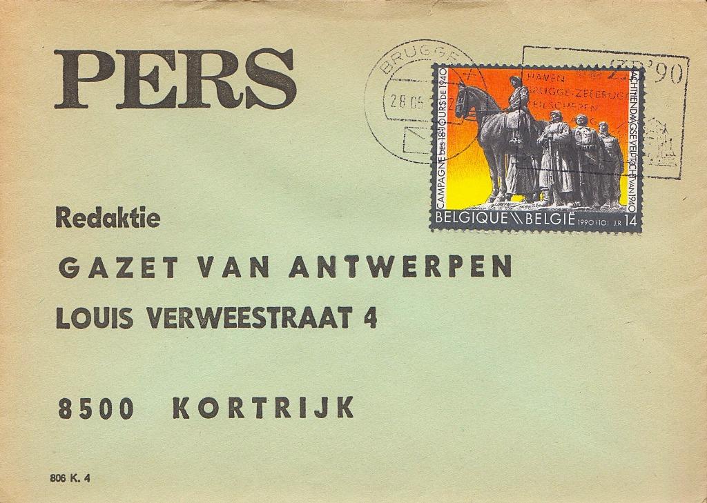 1990 - BELGIË - 18-daagse veldtocht [Y&T 2369] + BRUGGE X, Met envelop, Verzenden, Gestempeld, Gestempeld