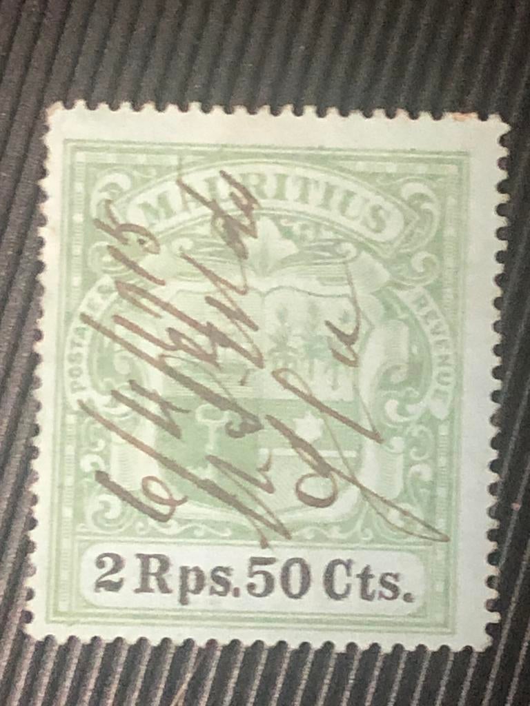 Mauritius portogeld getekend 2 roepies 50 cent, Ophalen of Verzenden, Postfris