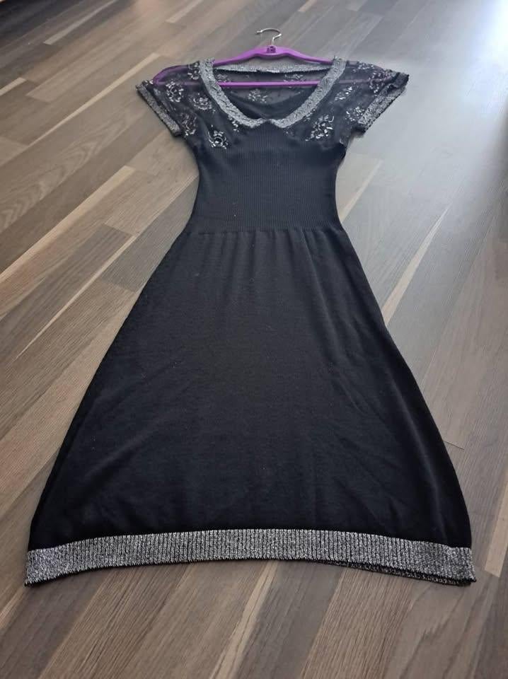 Morgan de toi, jurk gebreid met kant, S, Kleding | Dames, Zwart, Zo goed als nieuw, Maat 36 (S), Boven de knie