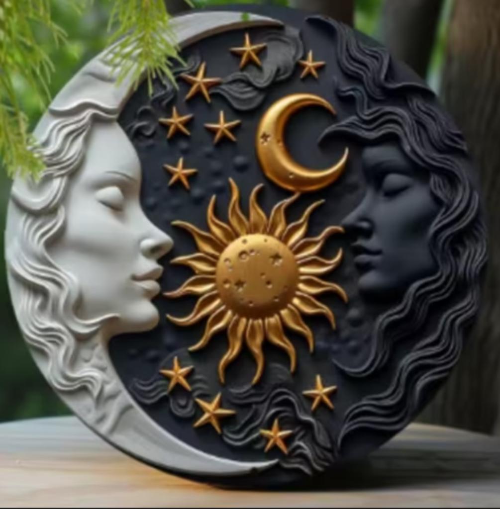 Vintage rond metalen bord Yin Yang Zon en Maan (20cm), Huis en Inrichting, Ophalen of Verzenden, Nieuw