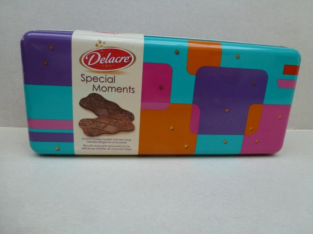 boîte à biscuits vide en fer blanc Delacre moments spéciaux, Enlèvement ou Envoi, Utilisé, Biscuits, Autres marques
