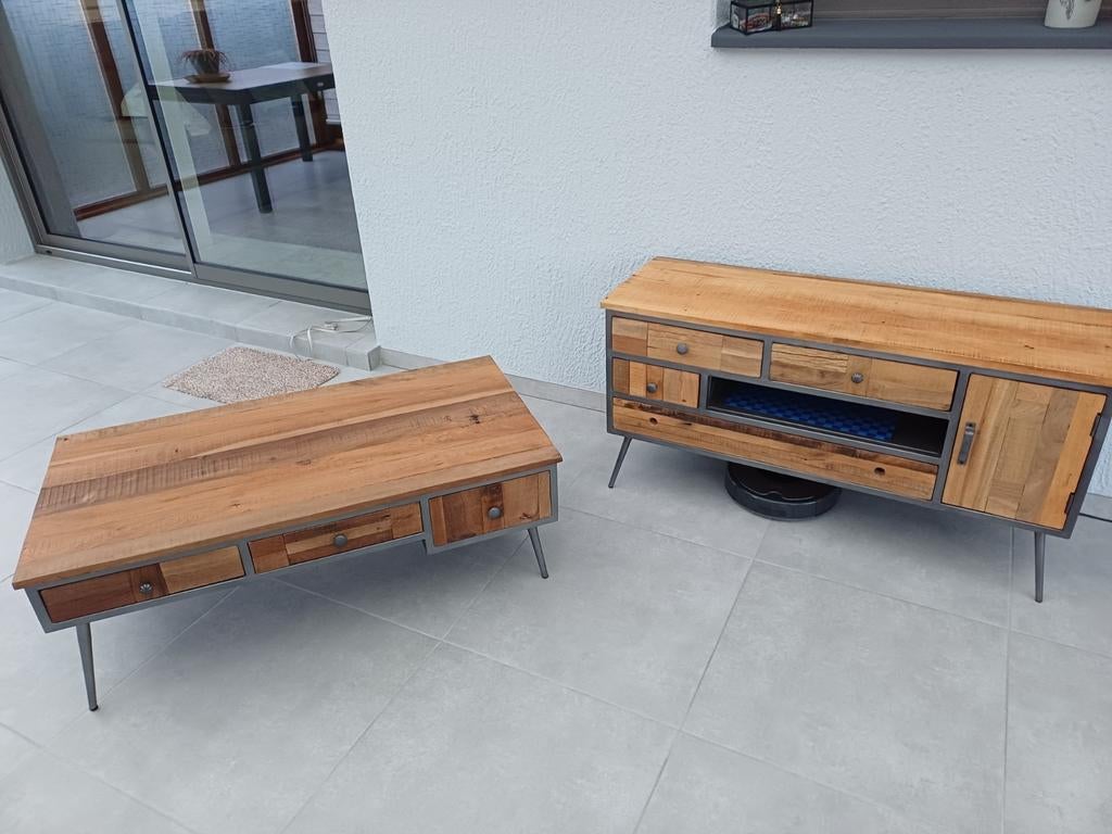 Magnifique et très robuste meuble TV et table basse de salon, Métal, 25 à 50 cm, Moins de 100 cm, Comme neuf