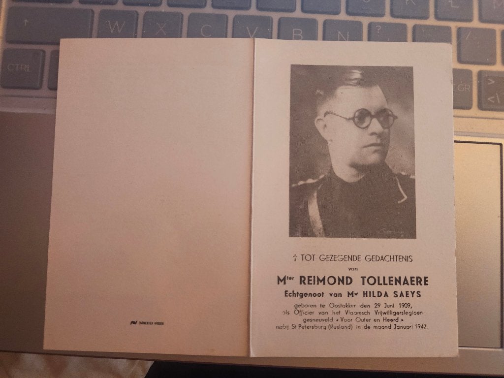 oostfronter officier Vlaamsch Legioen REIMOND TOLLENAERE, Envoi, Image pieuse