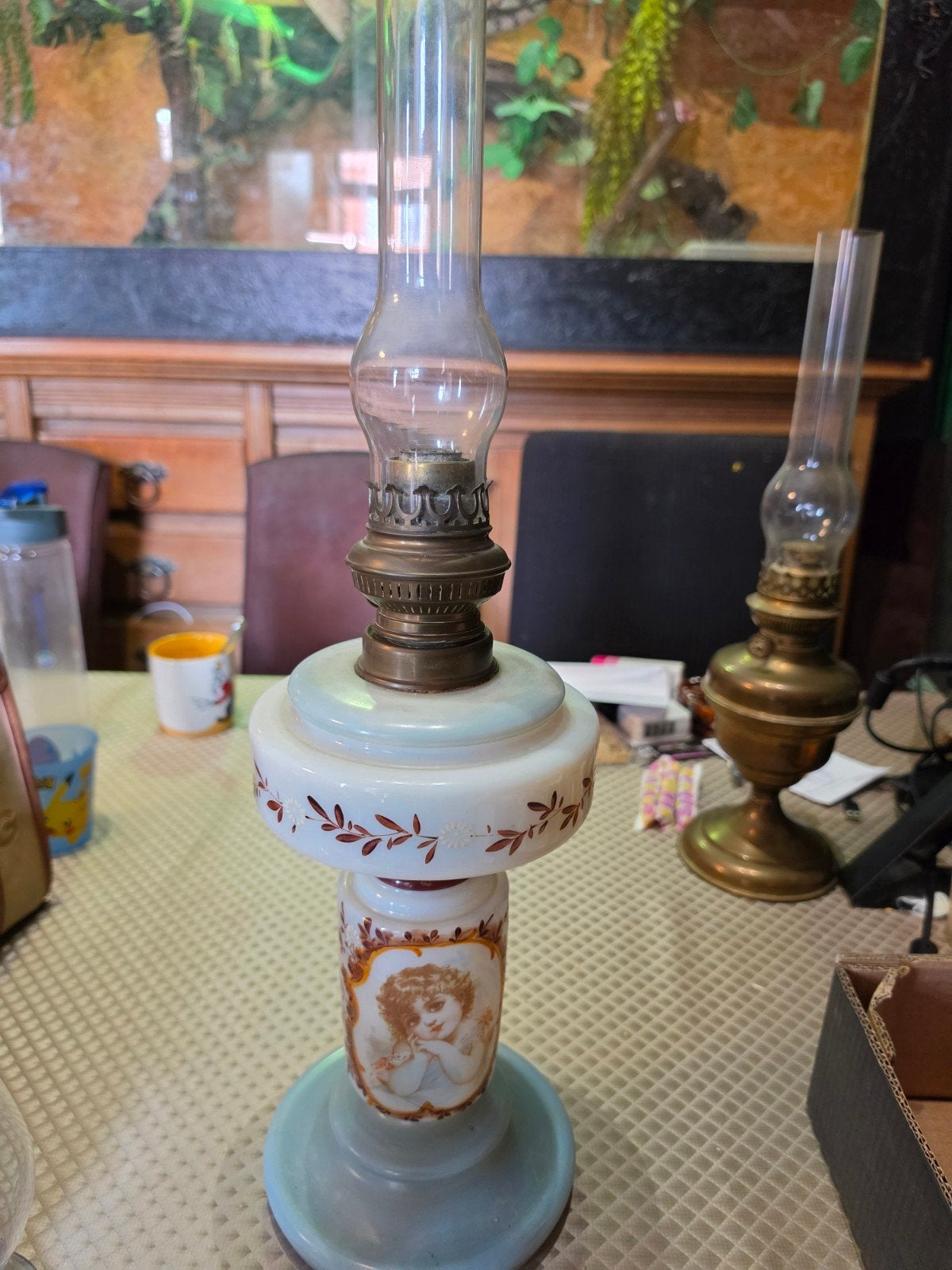 Olielamp van opaline glas, Antiek en Kunst, Ophalen