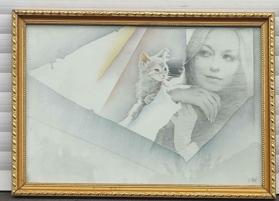Lithographie femme au chat signe pol mara, Enlèvement ou Envoi, Toile