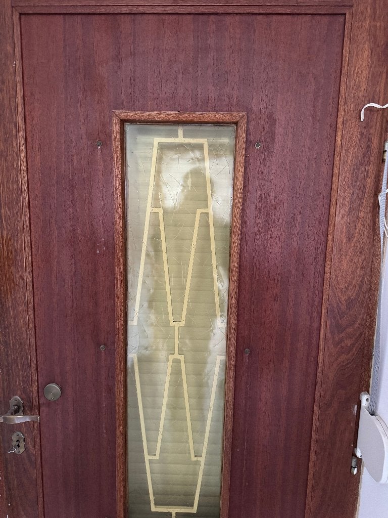 2 eikenhouten toegangsdeuren, meranti met slot, Ophalen, Gebruikt