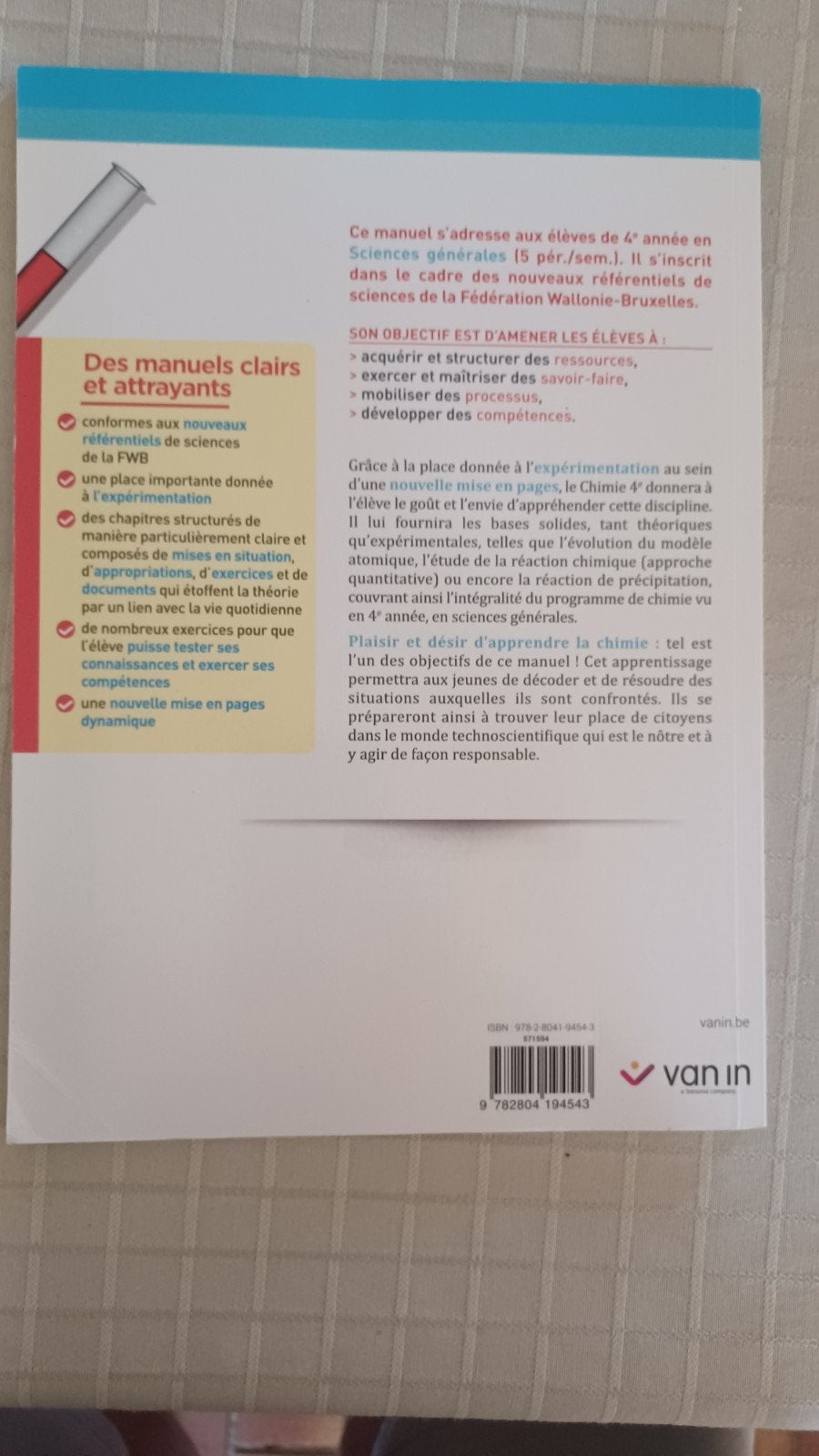 chimie 4e sciences générales édition de boeck, Livres, Enlèvement, Comme neuf