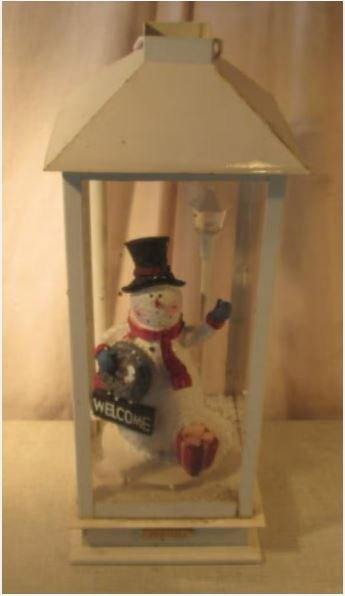 Leuk Metalen Lantaarn met een sneeuwman erin - 50cm, Antiek en Kunst, Ophalen of Verzenden