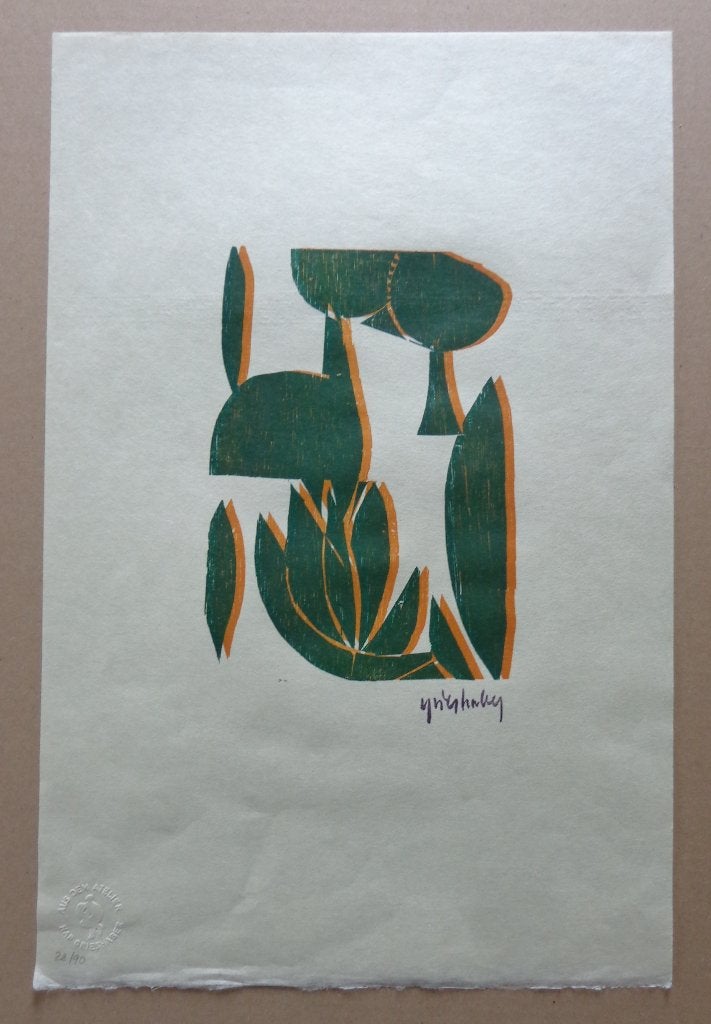 HAP GRIESHABER / PAAR / KLEURHOUTSNEDE / 47x31cm, Antiquités & Art, Édition limitée, Enlèvement ou Envoi, Autres sujets, Gravure sur bois