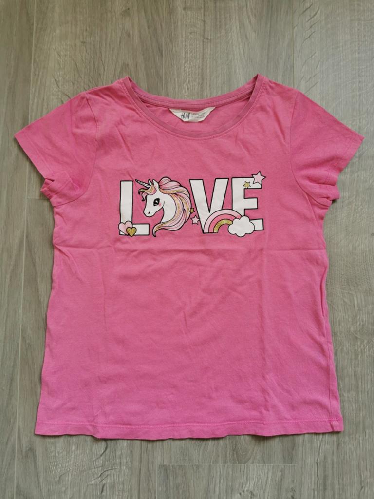 Roze t-shirt H&M- maat 134, Gebruikt, Meisje, H&M, Ophalen of Verzenden