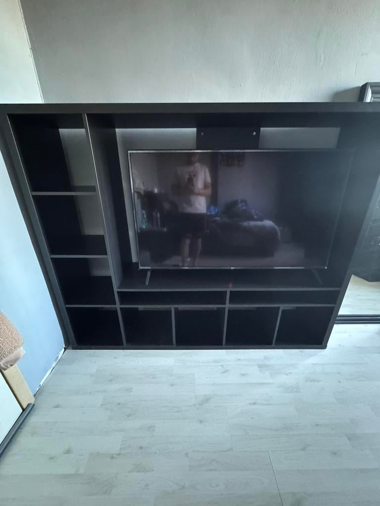 Lot de 3 meubles noirs (Lit MALM 160x200, garde-robe,tv), Enlèvement, Utilisé, Noir