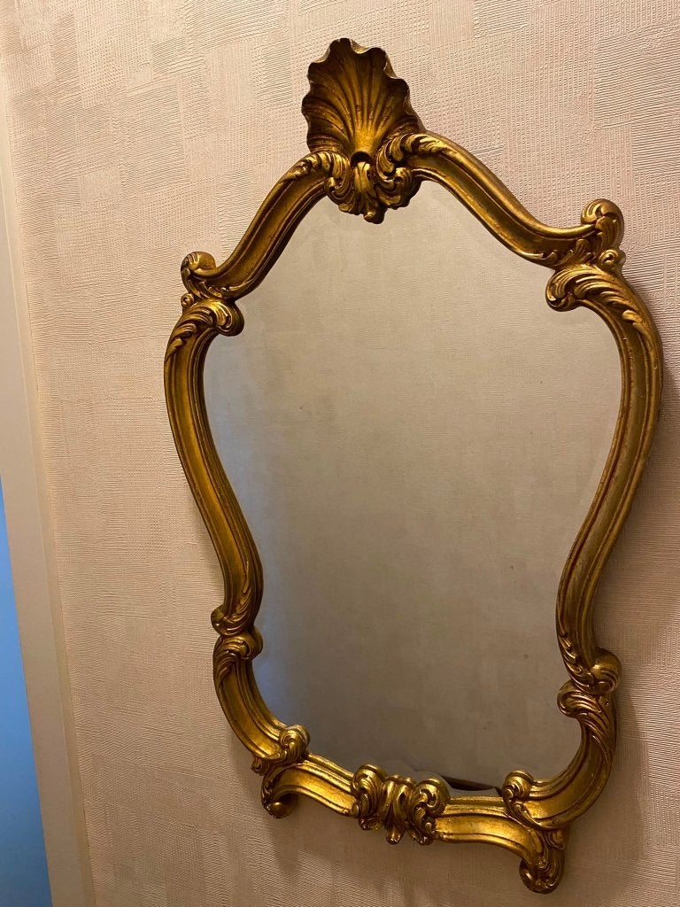 Sierlijke vintage gouden kuifspiegel met schelp, Ophalen