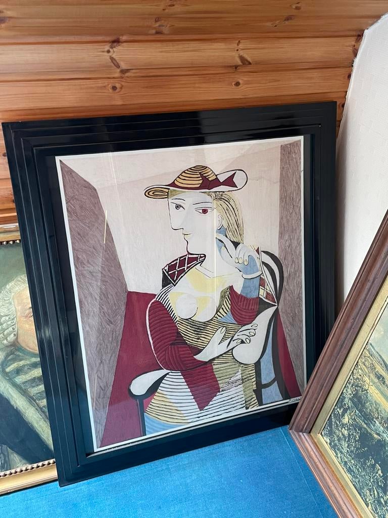 Femme au béret et à la robe quadrillée pablo picasso litho, Ophalen