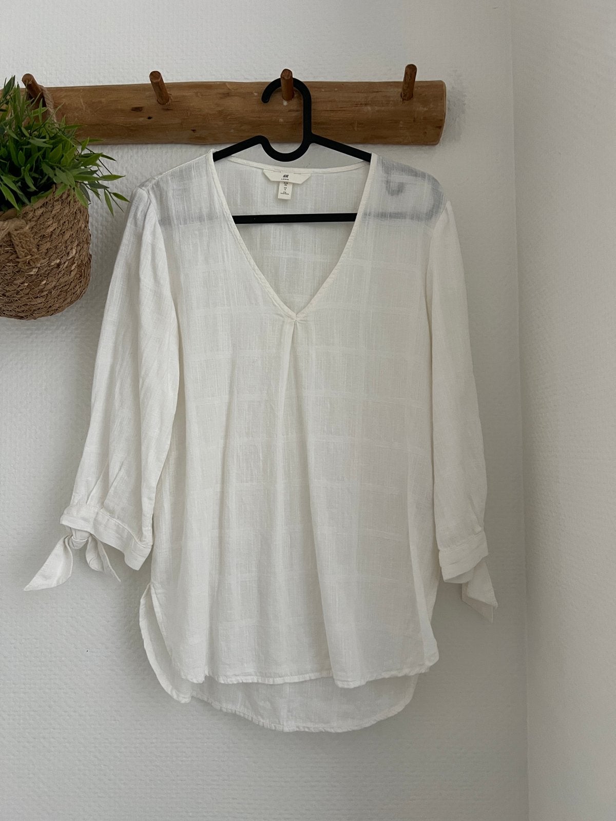 H&M katoen/linnen blouse 34, Kleding | Dames, T-shirts, Ophalen, Zo goed als nieuw, Wit