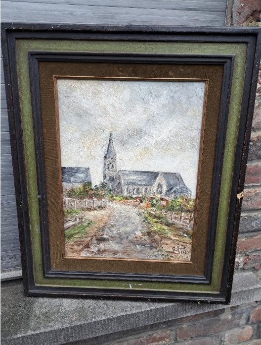 huile sur toile village signe a foor, Enlèvement ou Envoi, Toile