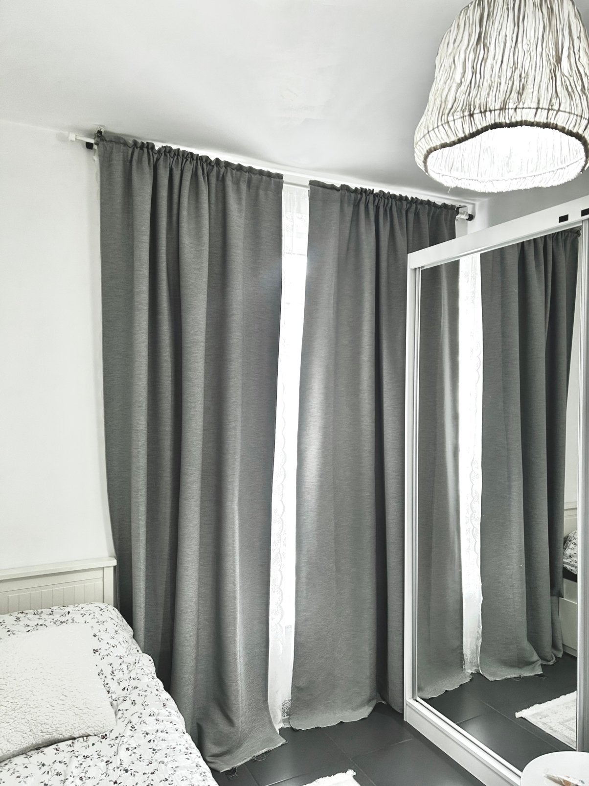 Rideaux gris et bland dentelle 2m60 sur 1m50, Enlèvement, Comme neuf