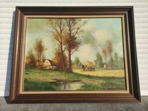 huile sur toile la moisson signe h verlinden, Antiek en Kunst, Ophalen of Verzenden, Doek