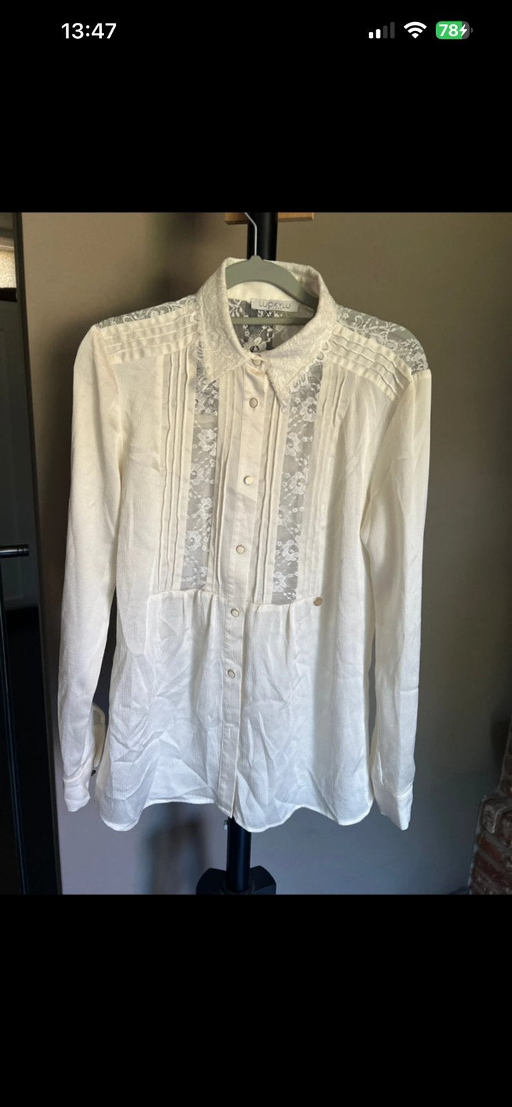 LuckyLu Milano kanten vintage-stijl blouse ecru, Ophalen of Verzenden, Zo goed als nieuw, Maat 42/44 (L), Beige