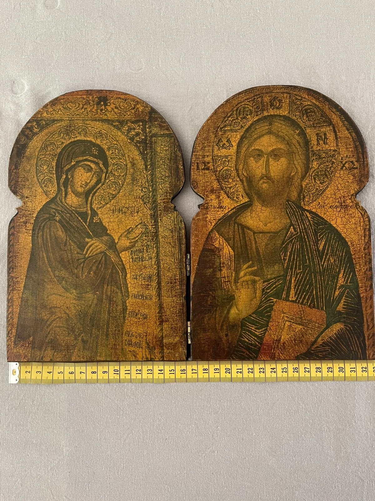 Oud orthodox diptychon – Maria en Christus – hout, Ophalen, Gebruikt