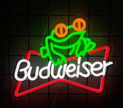 Budweiser frong led neon lamp en veel andere leuke decoratie, Verzamelen, Ophalen of Verzenden, Reclamebord