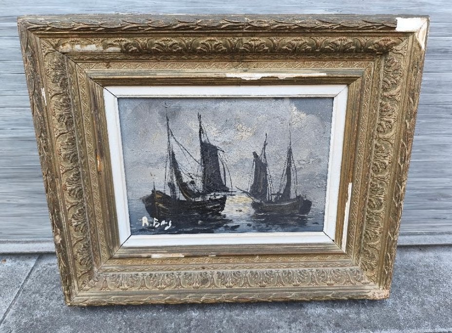 Huile sur toile marine signe, Enlèvement ou Envoi, Toile