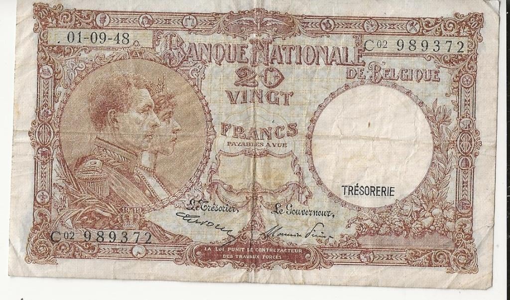 biljet belgie 1948 20 frank, Ophalen of Verzenden