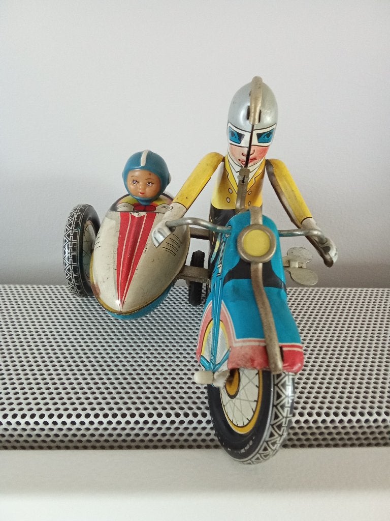 OUDE BLIKKEN MOTO MET ZIJSPAN, Collections, Enlèvement ou Envoi, Comme neuf