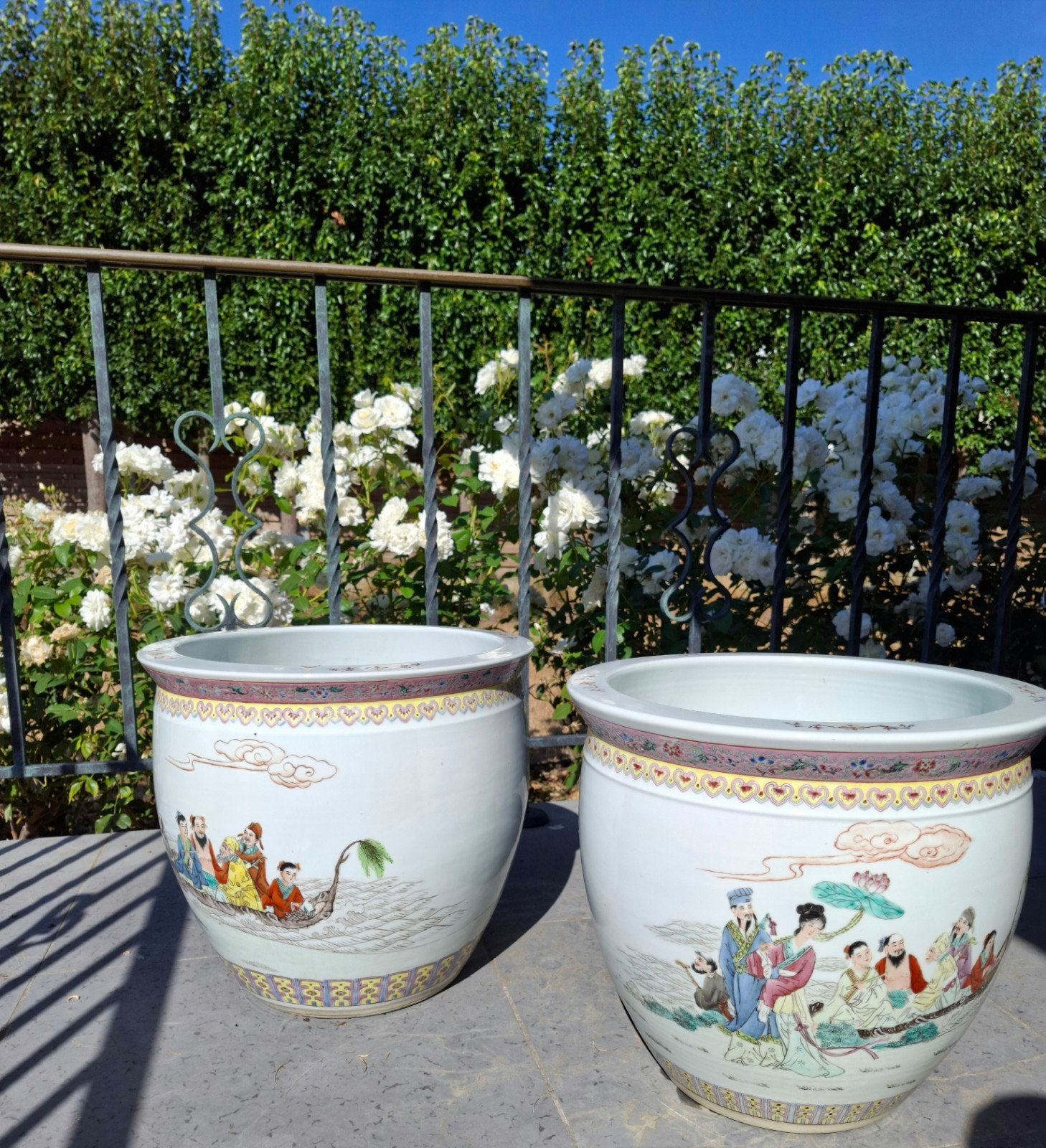 tweemaal sierpotten met Chinese tekeningen., Divers, Lots de brocante, Enlèvement, Utilisé