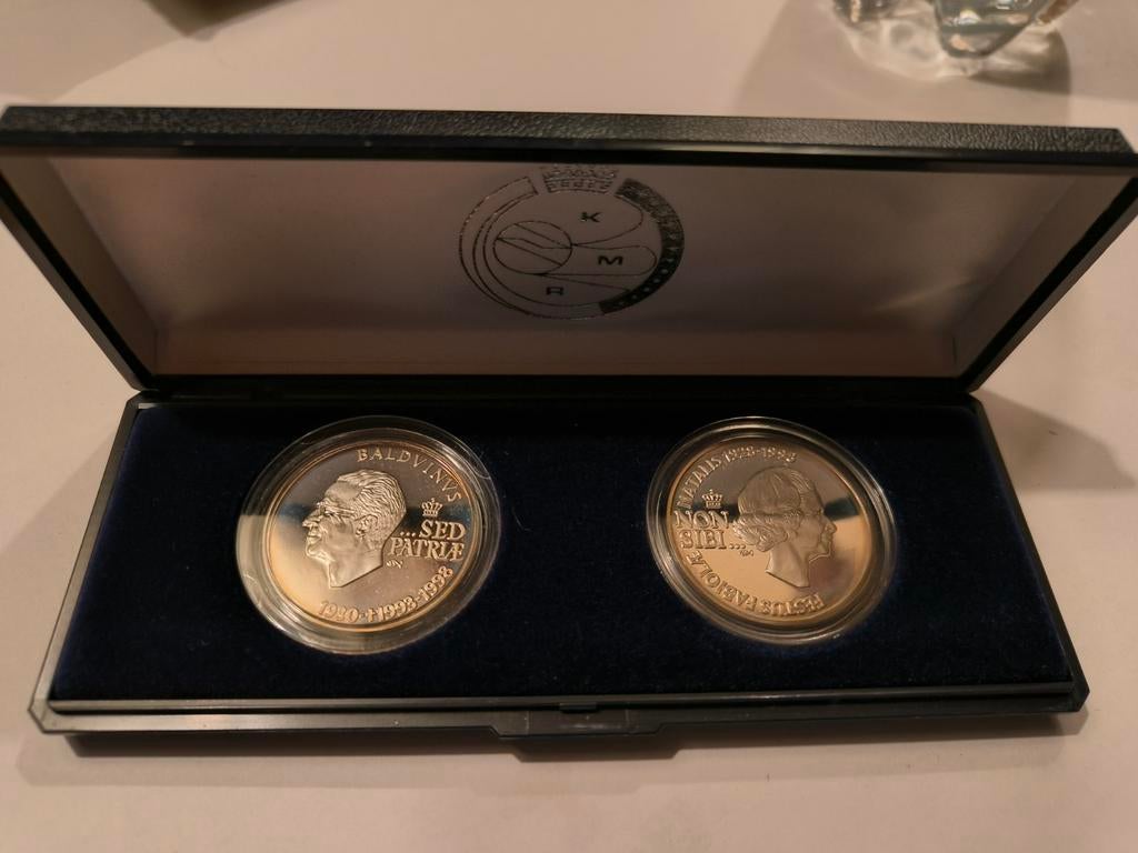 De dubbelmedaille Boudewijn & Fabiola - zilver, Ophalen of Verzenden
