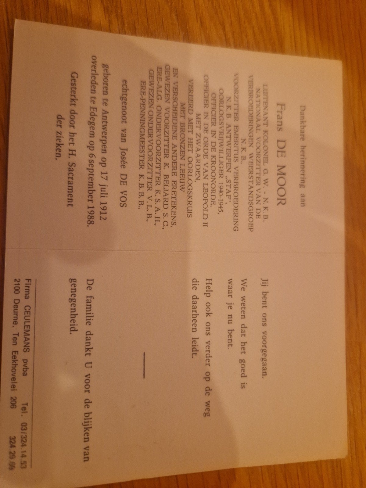 doodsprentje, Verzamelen, Bidprentjes en Rouwkaarten, Ophalen of Verzenden