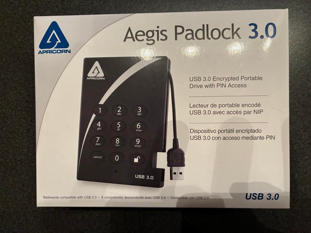 Disque dur padlock encryptage 3.0 neuf valeur 254€, Ophalen, Zo goed als nieuw, Extern, USB