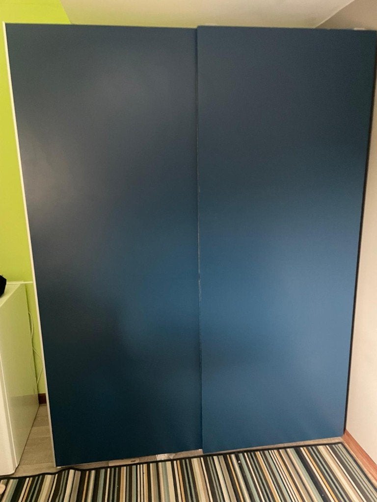 Armoire IKEA PAX 150  201 cm / portes coulissantes bleues, 100 à 150 cm, Utilisé, 200 cm ou plus, 50 à 75 cm