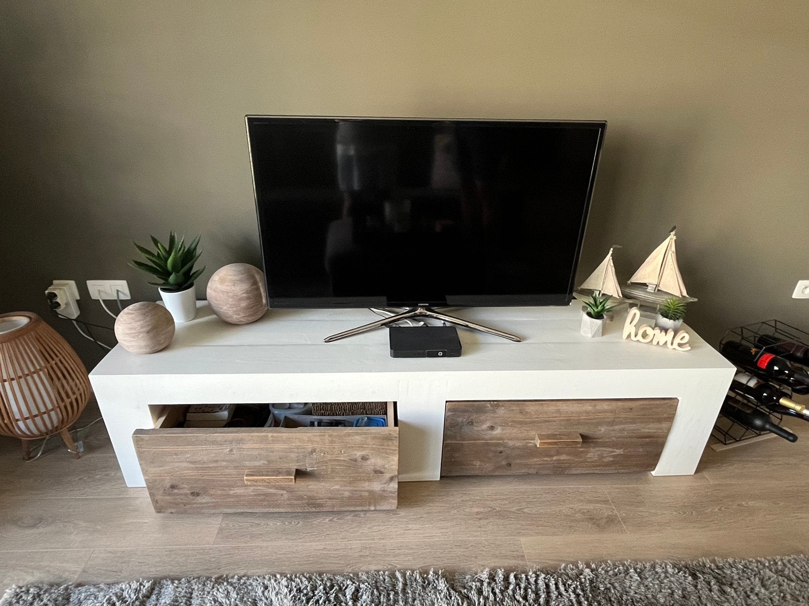 Tv kast met 2 schuiven, 25 à 50 cm, 200 cm ou plus, Moins de 100 cm, Landelijk