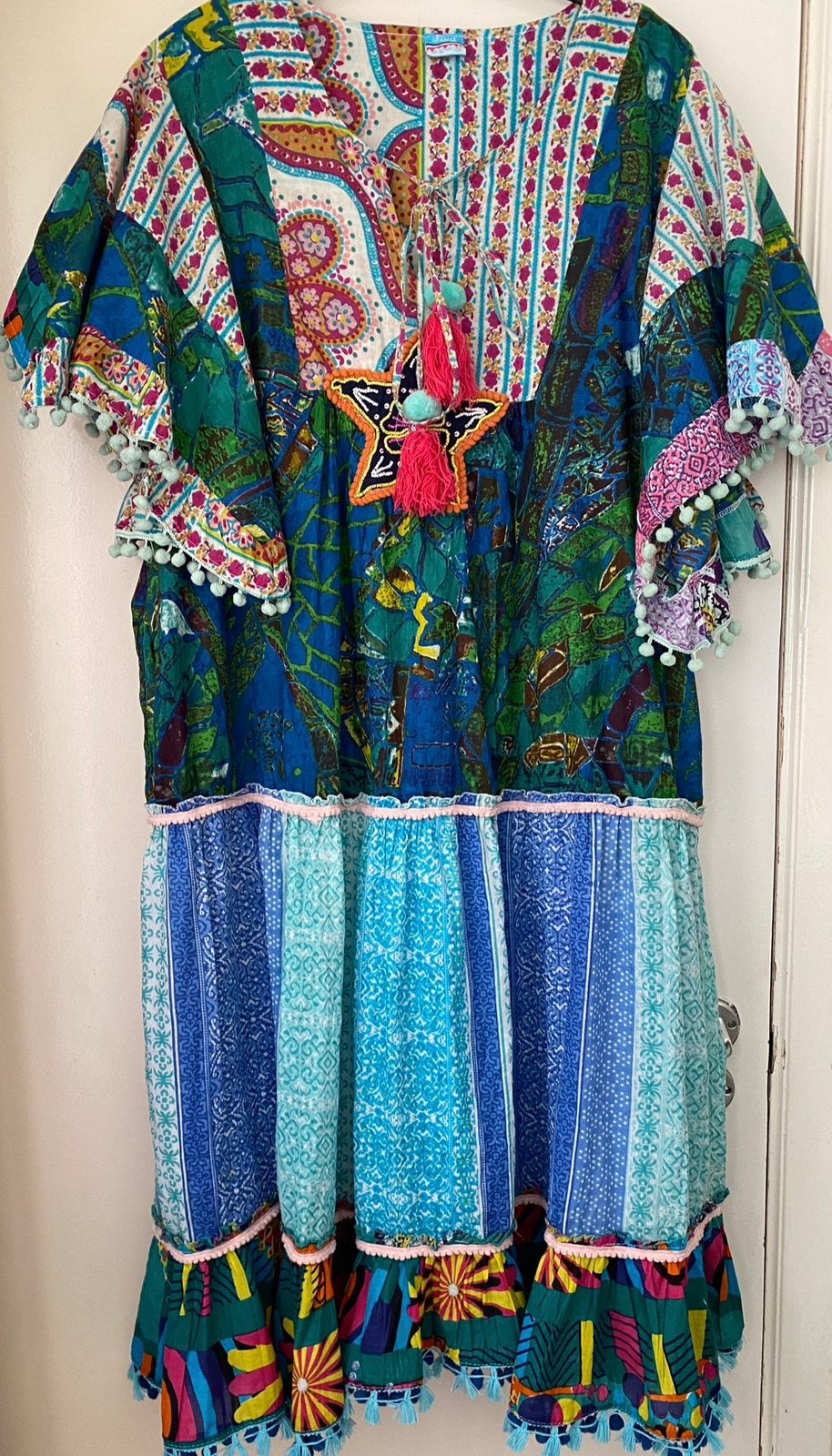 Lange jurk van 100% katoen bohemien/folk - SIYA - Maat L/XL, Ophalen of Verzenden, Zo goed als nieuw, Blauw