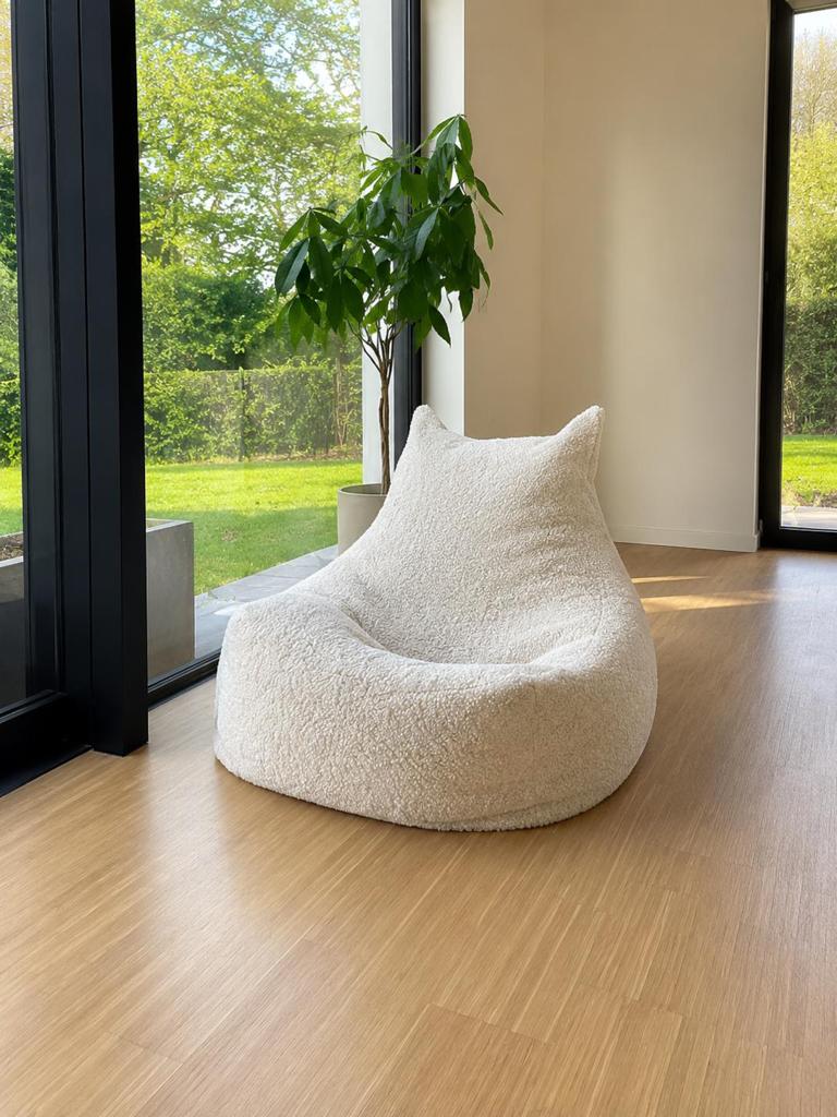 Fauteuil/pouf doux avec tissu en peluche., Maison & Meubles, Enlèvement, Comme neuf, Blanc, Pouf