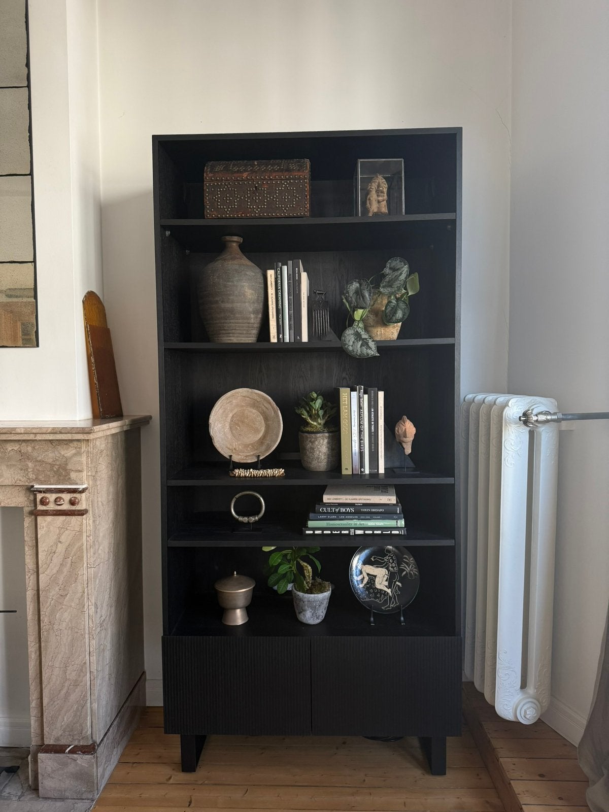GRIVOLO boekenkast 2 deur fineer/mass. EIK  B100xD45xH198, Ophalen, Met deur(en), 200 cm of meer, Eikenhout