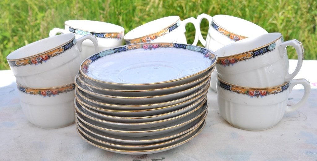 10 tasses + 11 sous tasse café porcelaine d.f.epiag, Enlèvement ou Envoi