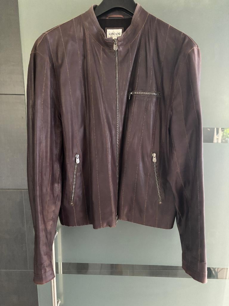 ARMANI COLLEZIONE JAS VAN KALFSLEER VOOR HEREN, Maat 52/54 (L), Armani Jeans, Bruin, Ophalen of Verzenden