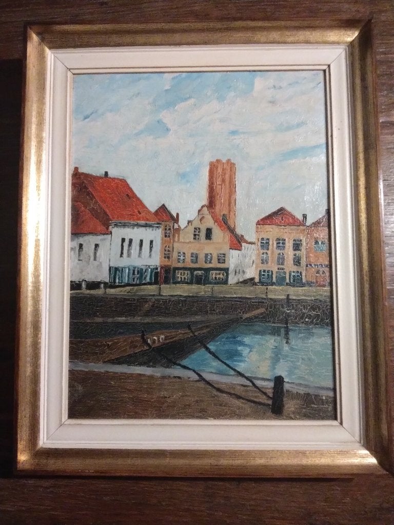 Origineel schilderij VISMARKT Mechelen Malines, Enlèvement ou Envoi