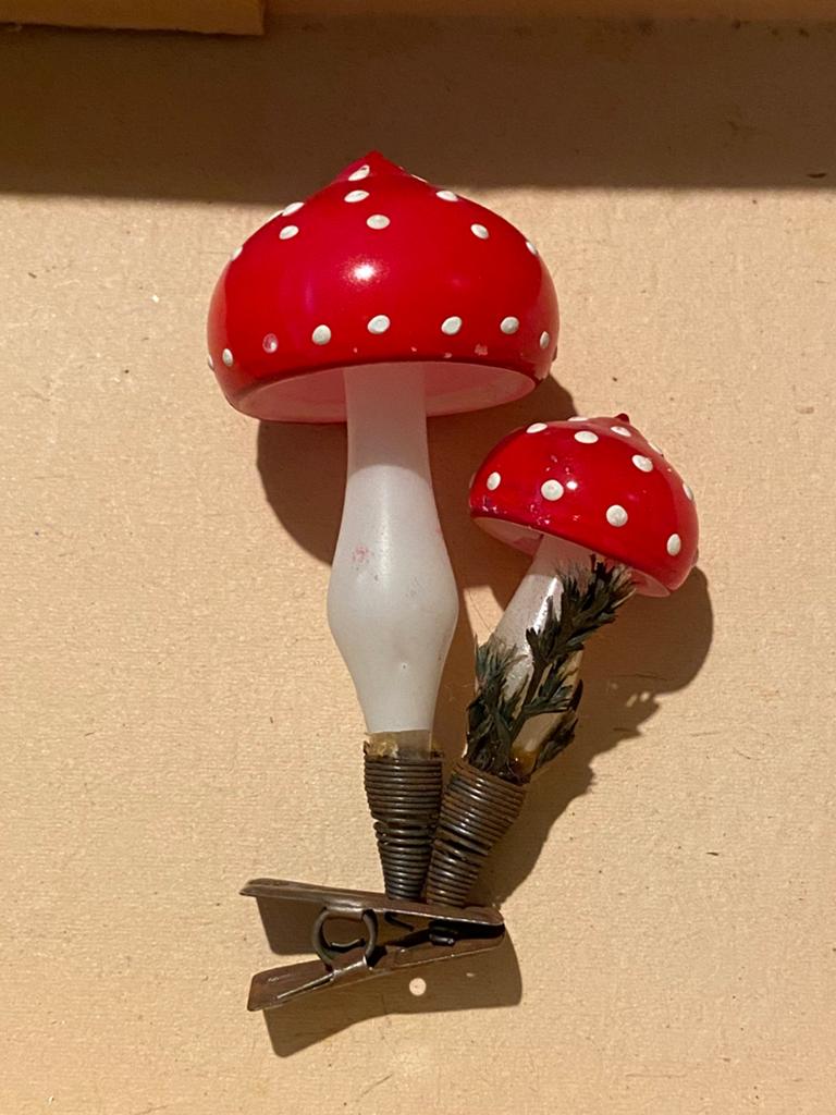 Kerstbal op clip, paddenstoelen, Ophalen of Verzenden