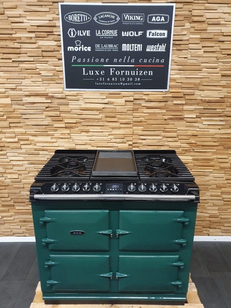 🔥AGA SIX FOUR Fornuis 100cm groen 4 elektrisch ovens, Gaz, Classe énergétique A ou plus économe, Comme neuf, Enlèvement