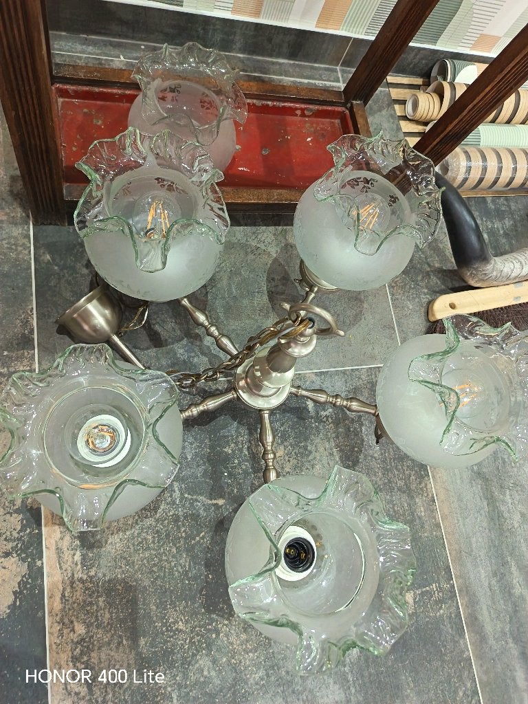 Lustre en etain, Enlèvement, Comme neuf, Verre, Rustique