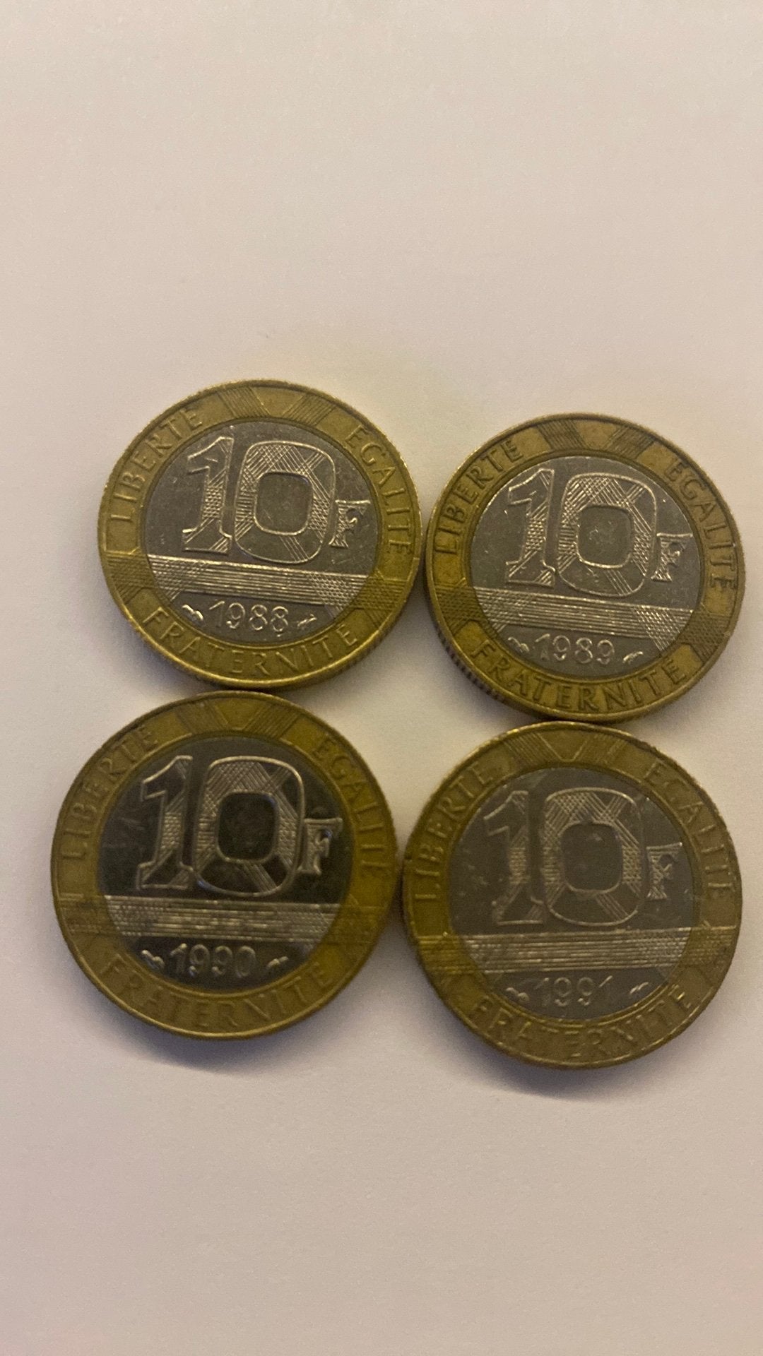10 franse frank. 29stuks. 1988 tot 1991, Ophalen of Verzenden